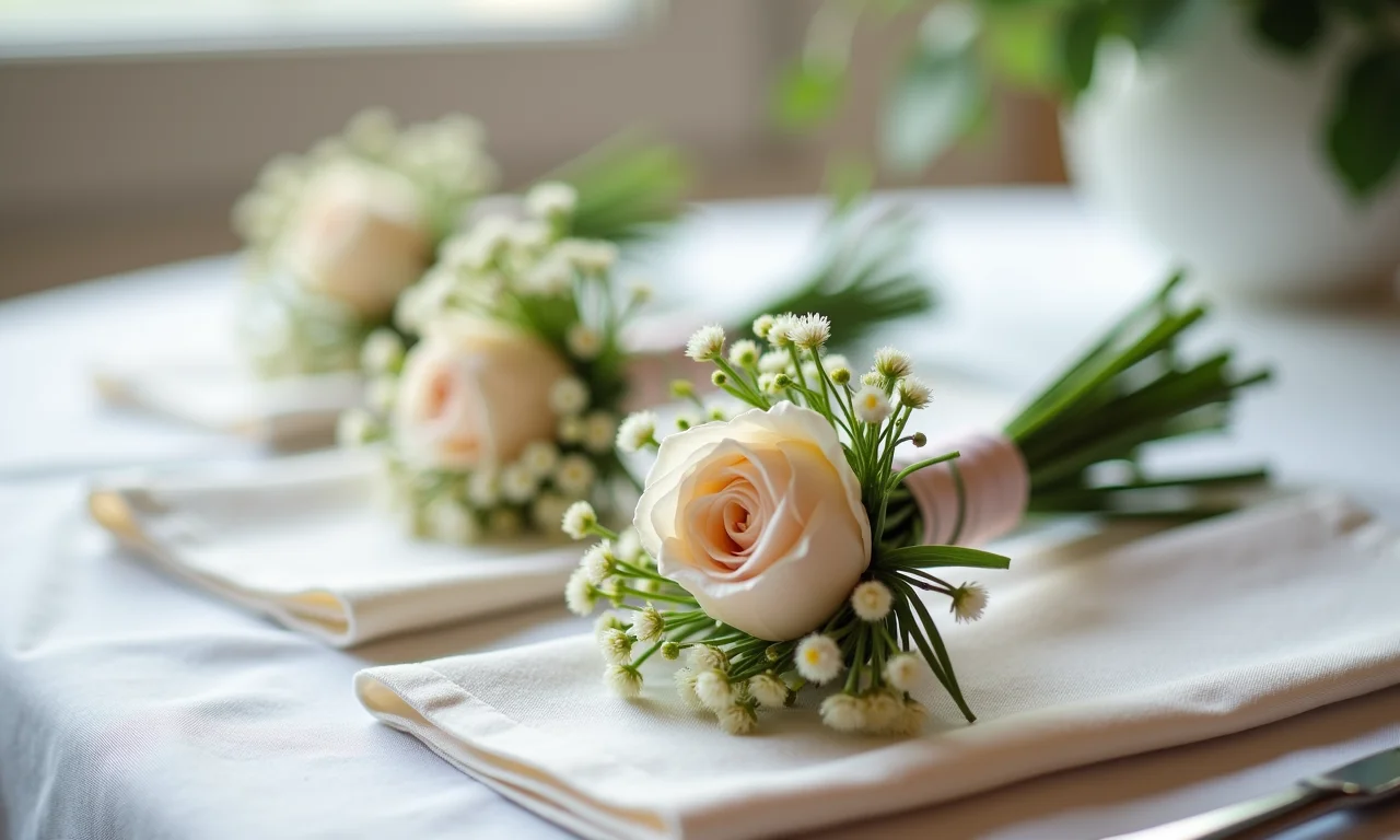 Mini buquês como porta-guardanapos.