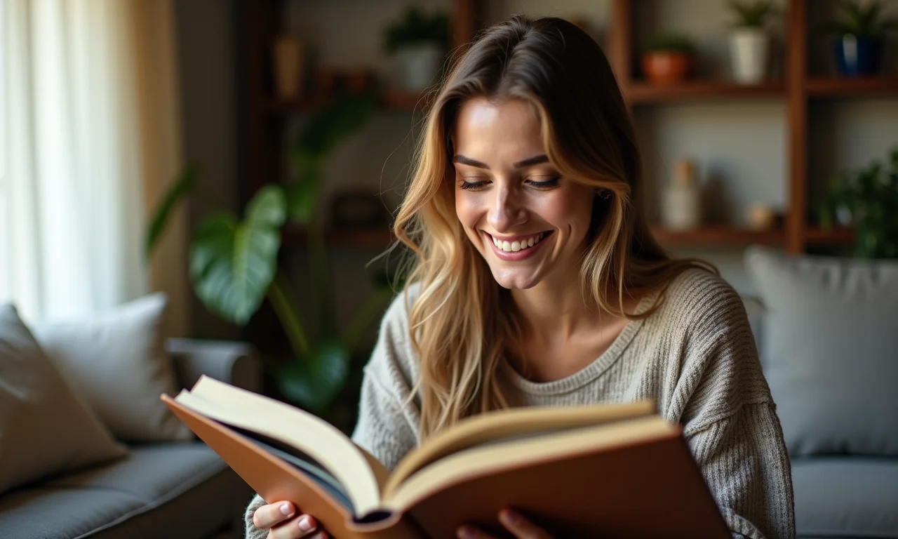 Mulher olhando álbum de fotos.