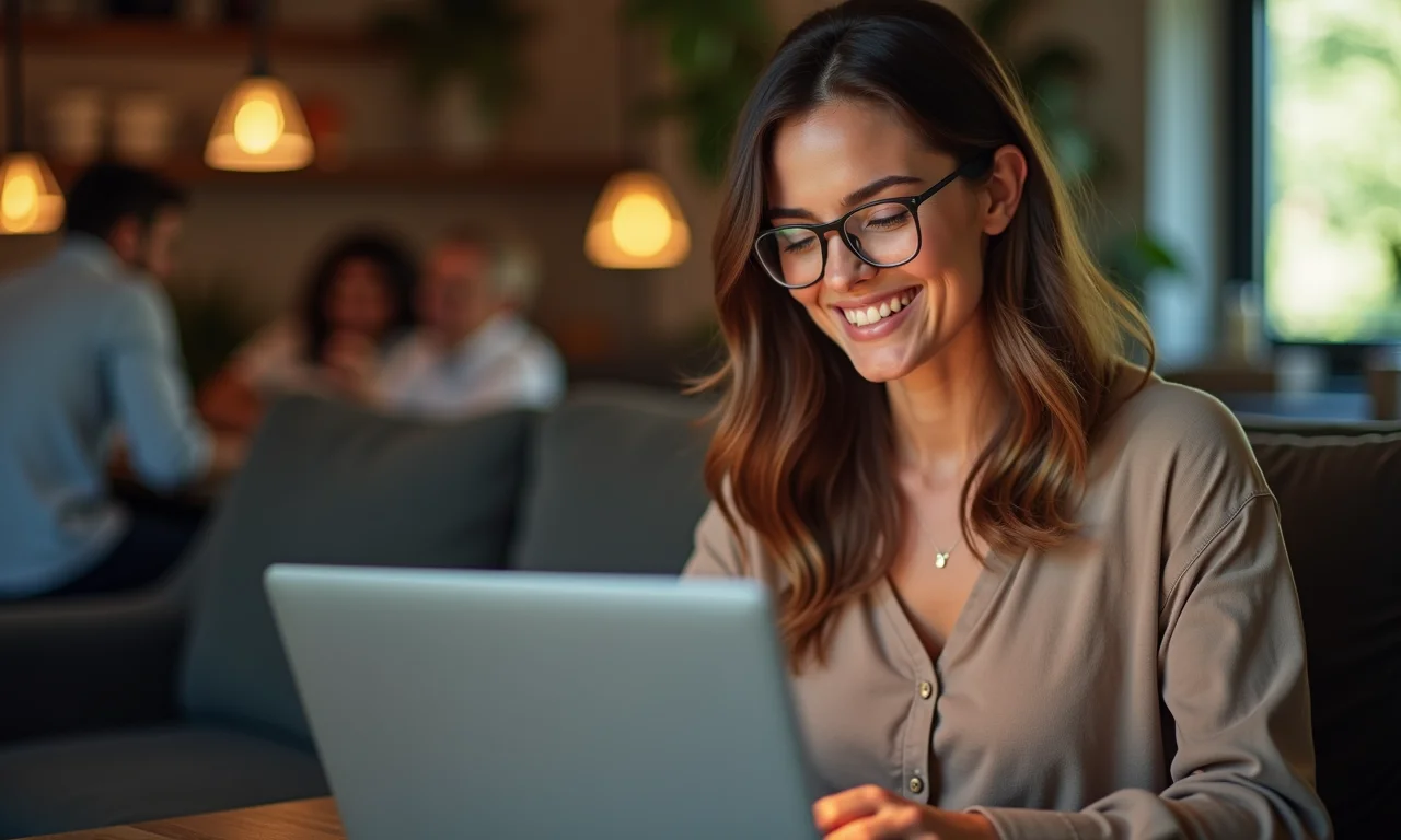 Mulher pesquisando indicações de bandas online.