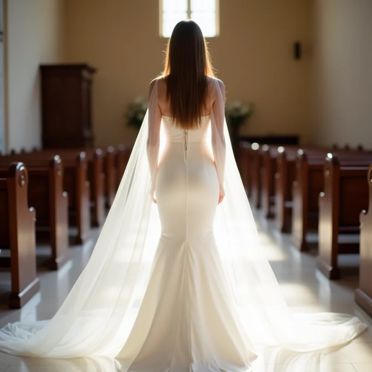 Noiva com capa longa em igreja colonial brasileira.