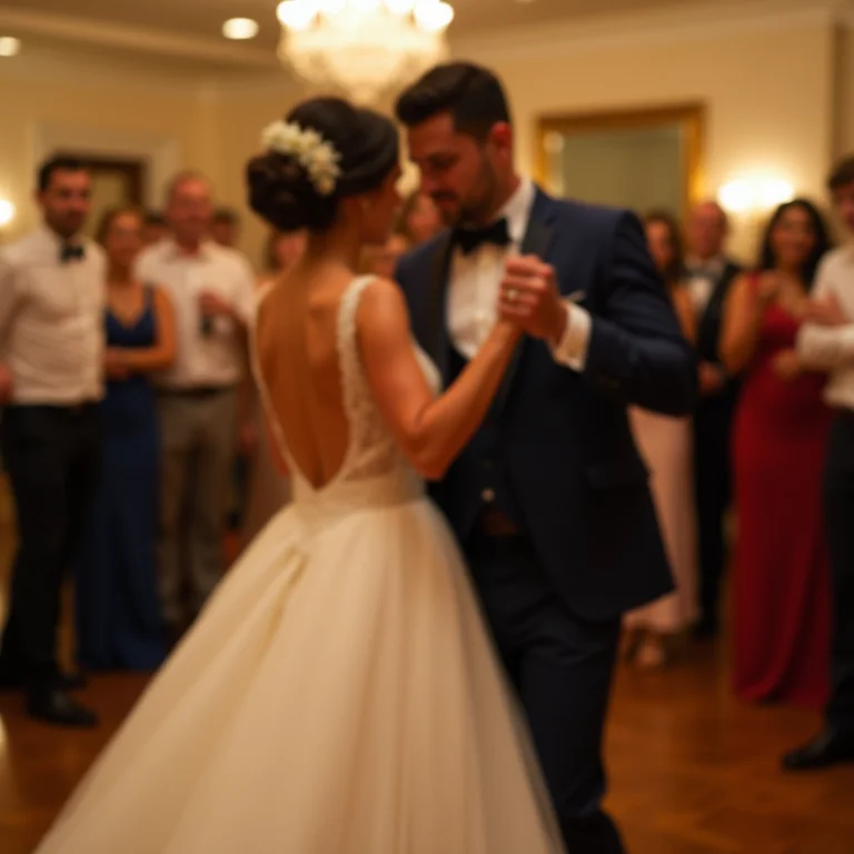 Noiva dançando com decote em V