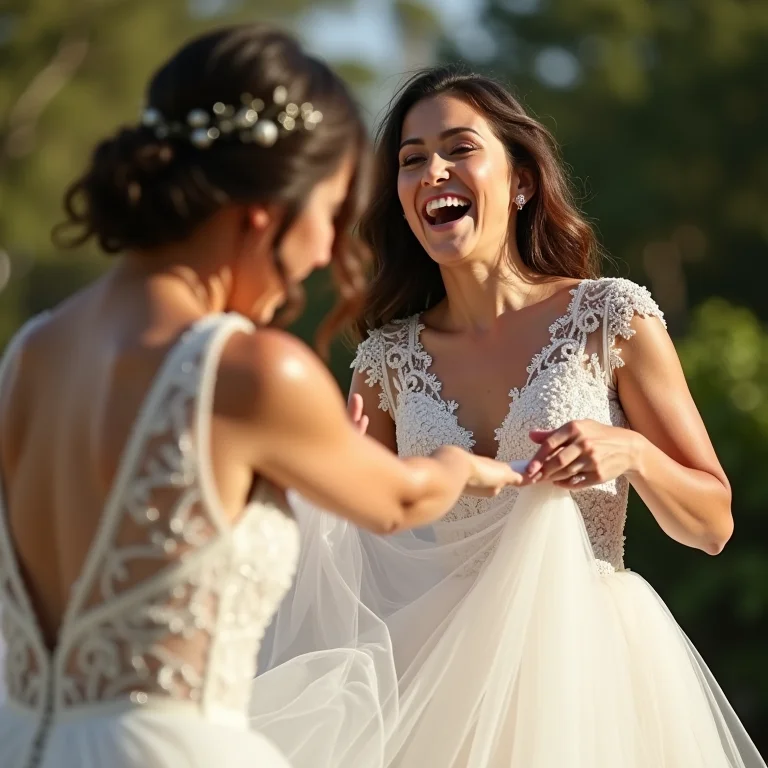 Noiva rejeitando vestido pesado para o verão