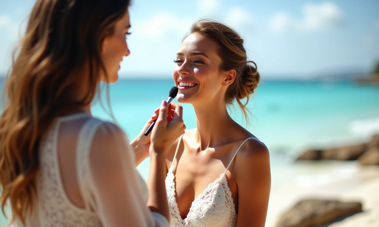 Noiva se preparando para o casamento na praia durante a melhor época do ano.