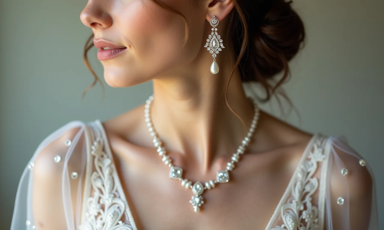 Noiva usando acessórios delicados com um vestido de noiva midi, em um estúdio.