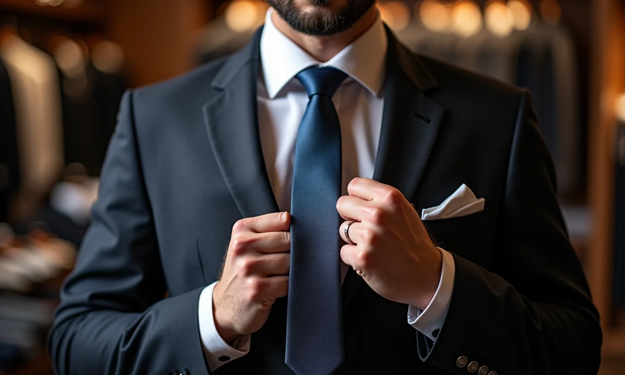 Noivo comparando diferentes larguras de gravata.