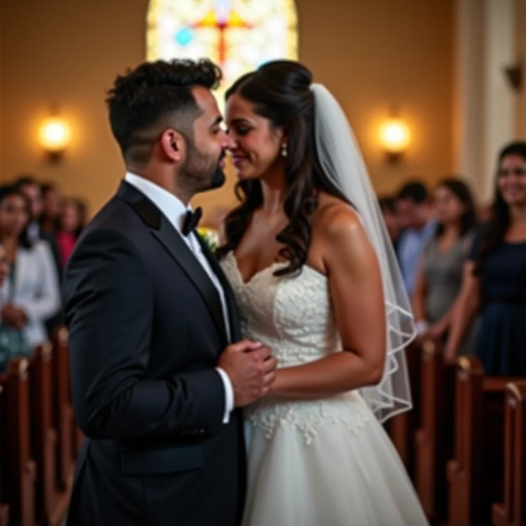 Noivo emocionado vendo a noiva entrar na igreja ao som de 'What a Wonderful World'