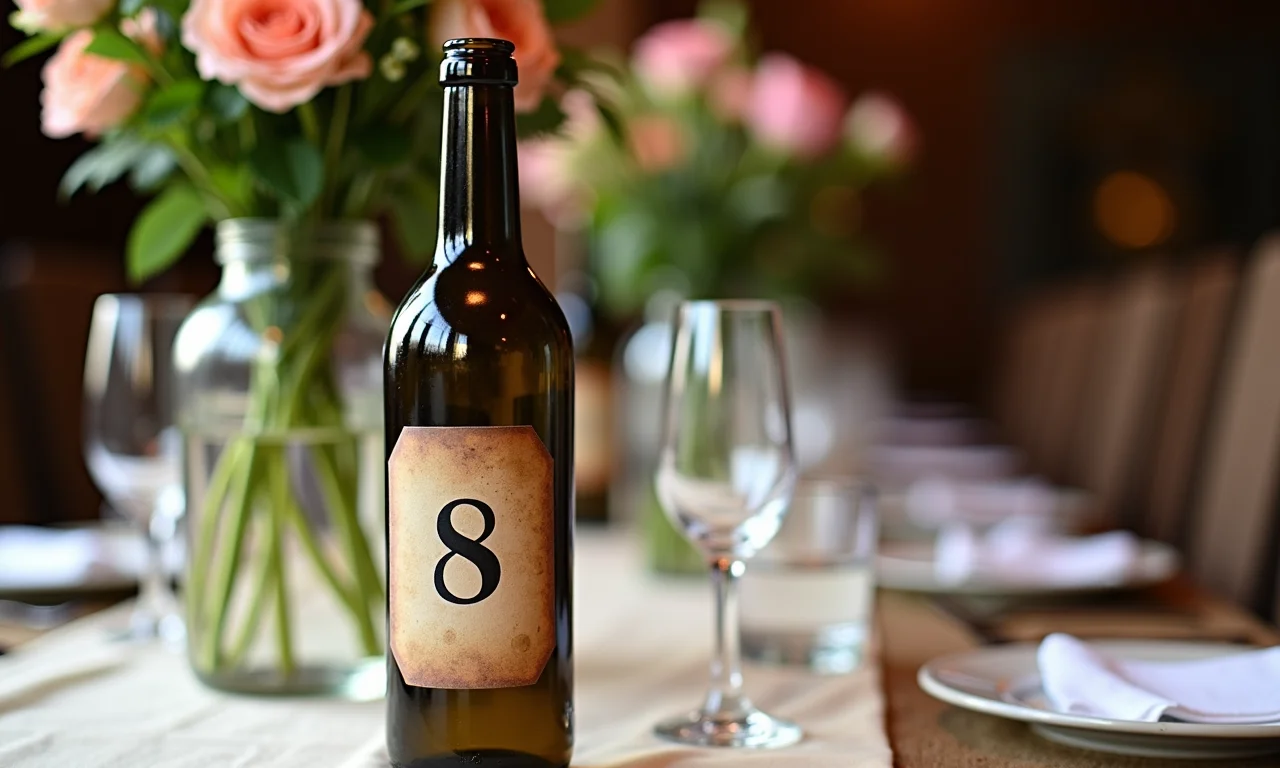 Numeração de mesa com garrafa decorada.