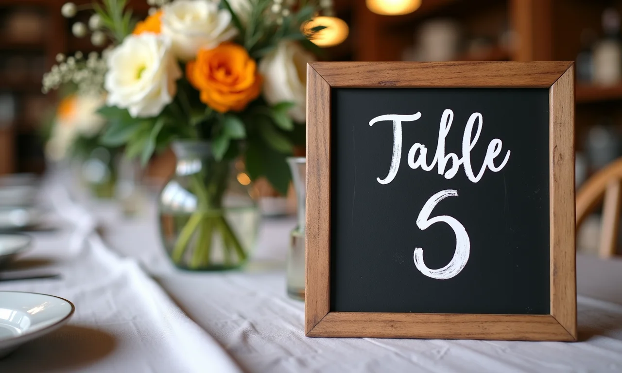 Numeração de mesa com lousa e caligrafia.