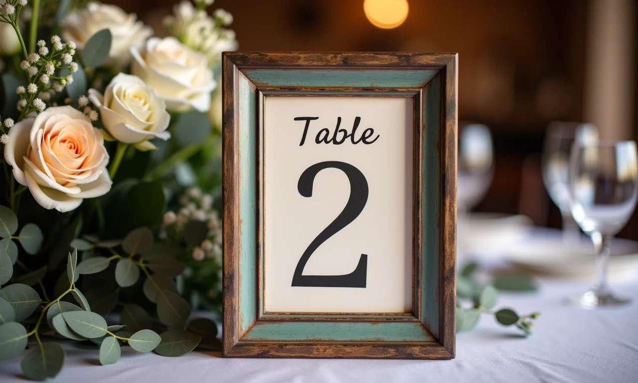 Numeração de mesa com objeto de coleção.