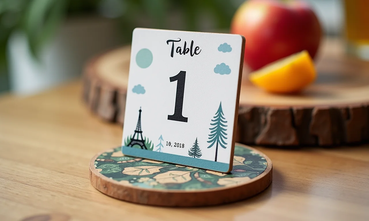 Numeração de mesa com porta-copos temático.