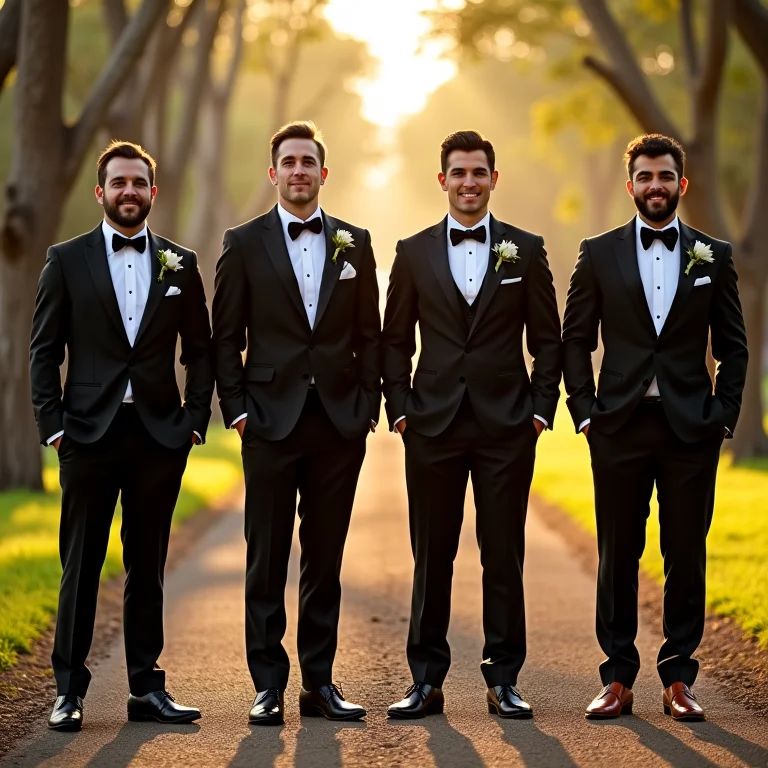 Padrinhos exibindo diferentes estilos de sapatos em casamento no Brasil.