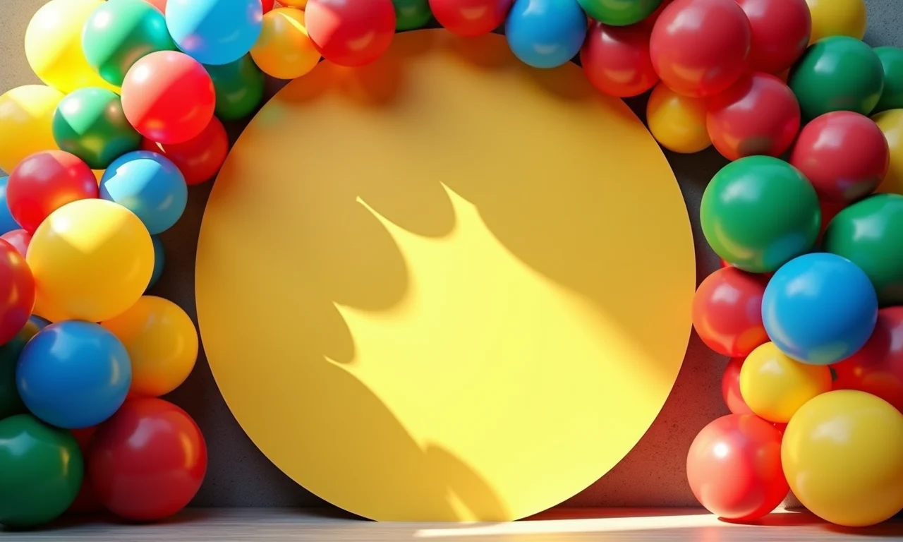 Painel redondo com balões coloridos para festa.
