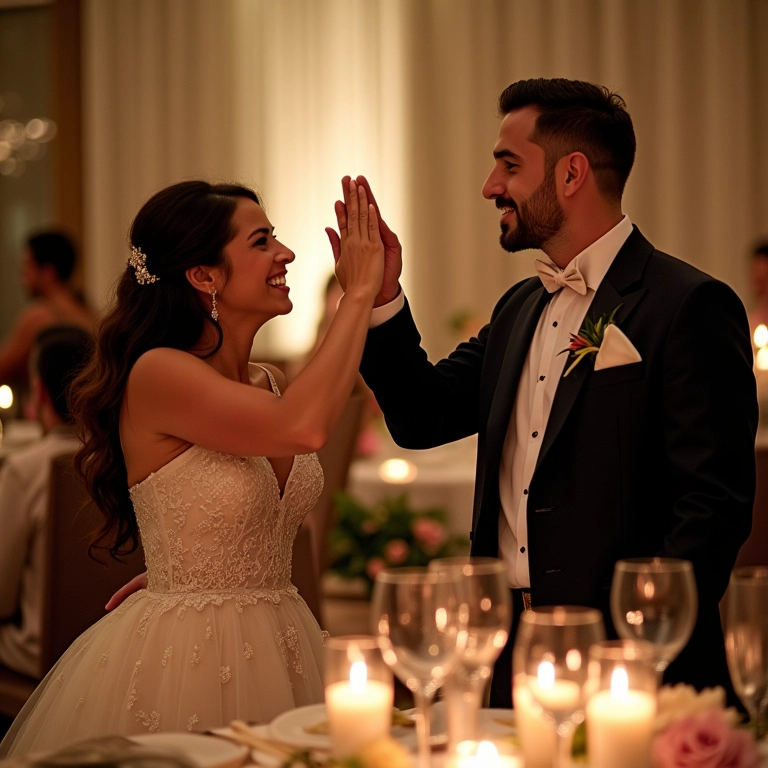 Pais brindando aos noivos em recepção de casamento brasileira.