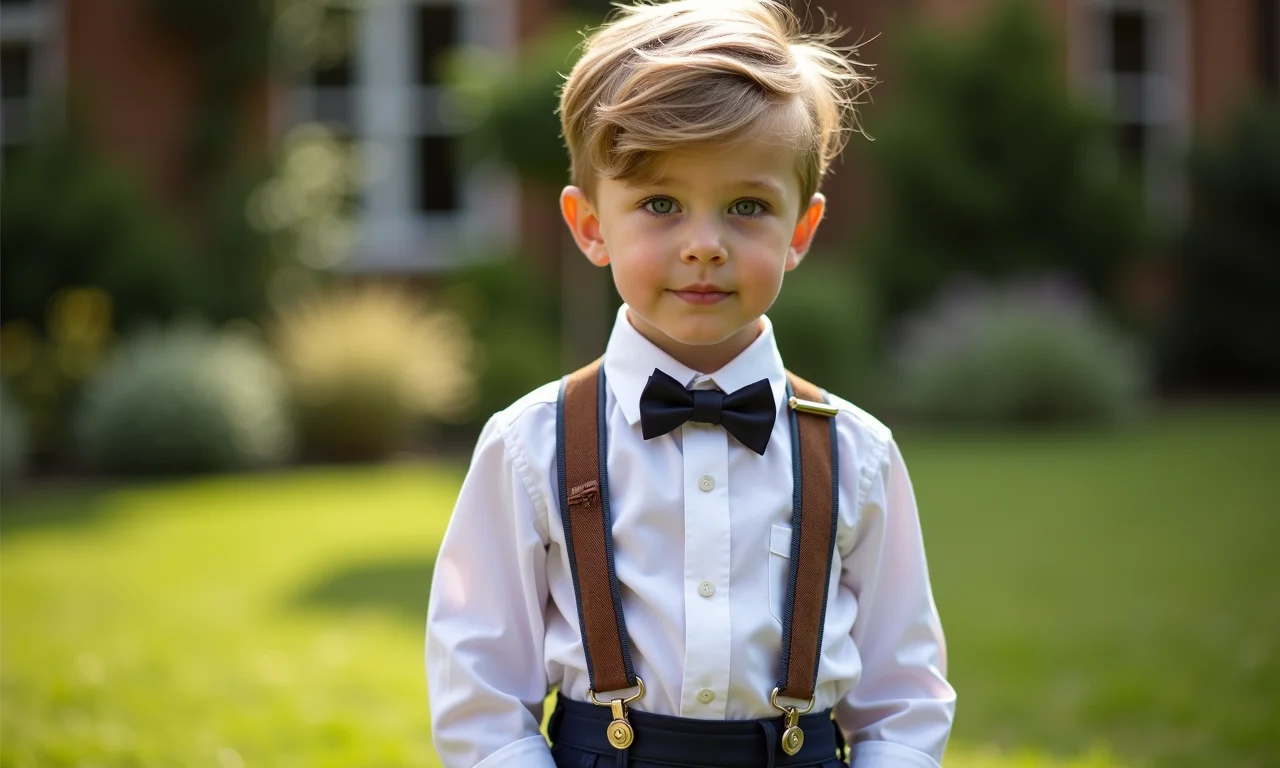 Pajem vestindo roupa clássica em jardim.