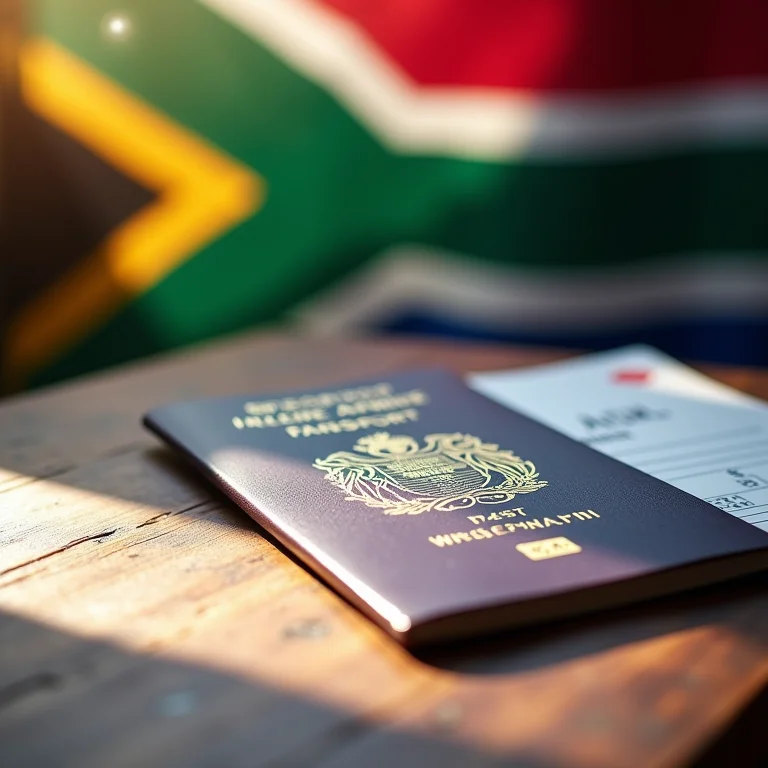 Passaporte e passagem para a África do Sul