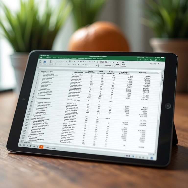 Planilha de custos e materiais para ecobags personalizadas em um tablet.