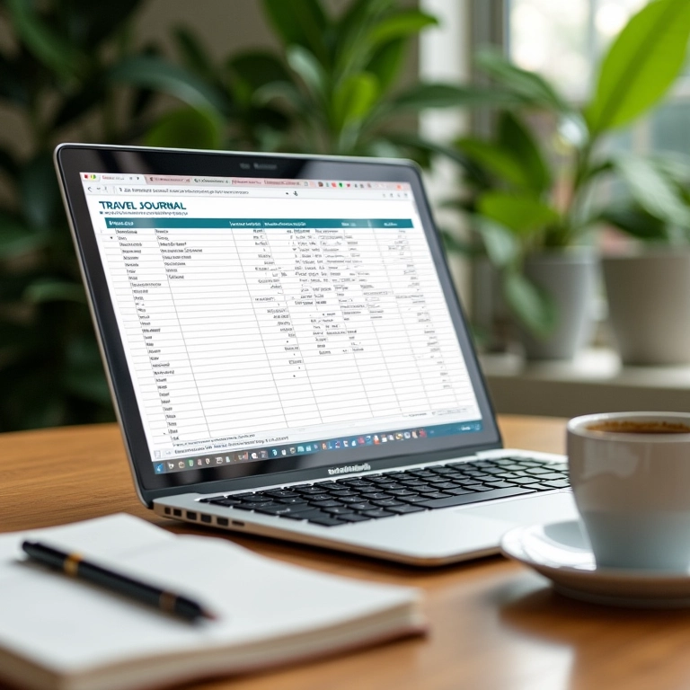 Planilha facilitadora para organizar o diário de viagem no laptop.