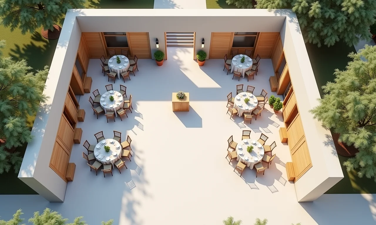 Planta baixa de um local ideal para um casamento intimista, mostrando o tamanho ideal.