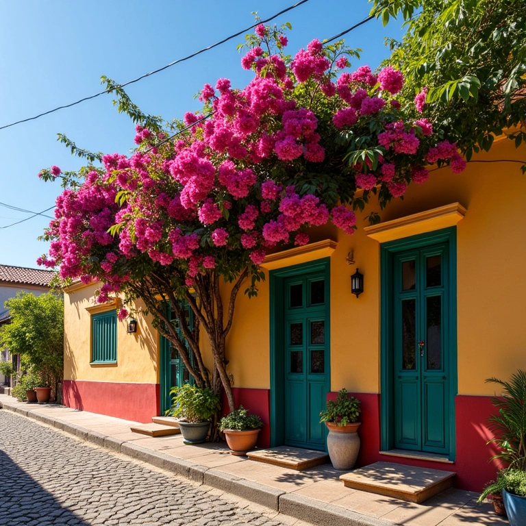 Pousada charmosa com fachada colorida em Paraty, Brasil.