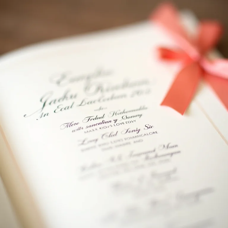 Programa do casamento com repertório do coral e laço coral