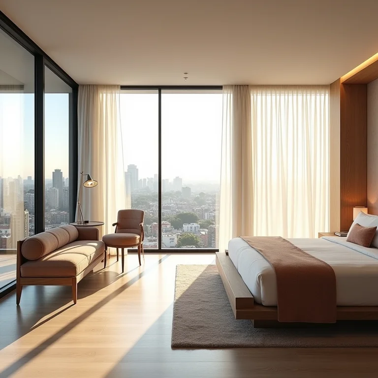 Quarto de hotel de luxo com design minimalista e vista panorâmica em São Paulo