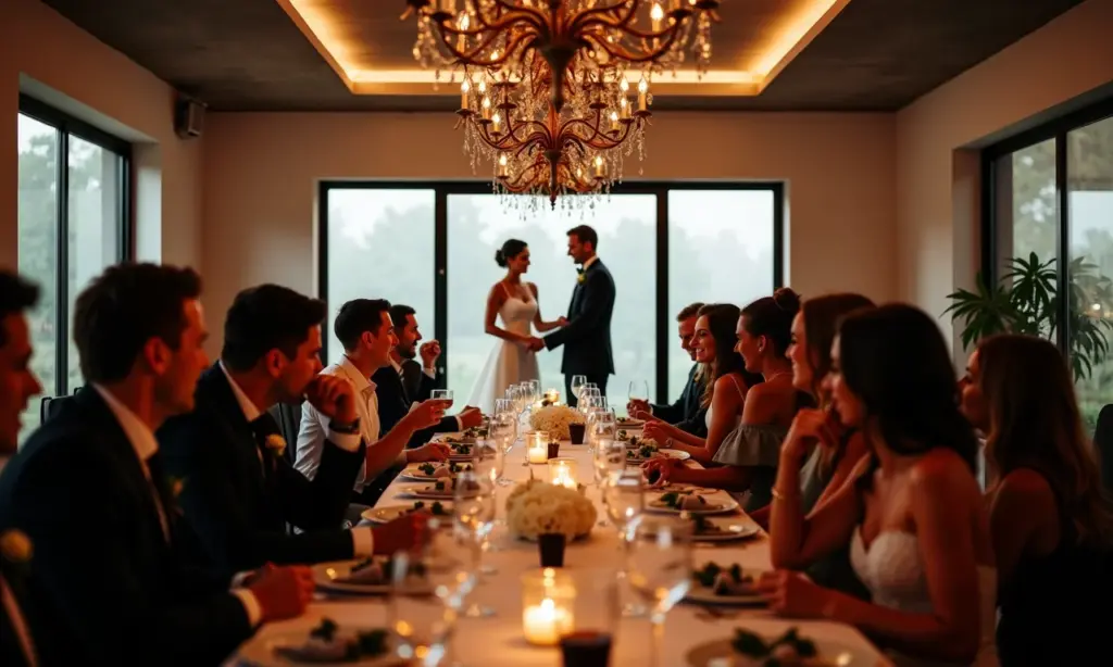 Recepção de casamento moderna com toques de preto e decoração vibrante em estilo Farm Rio.