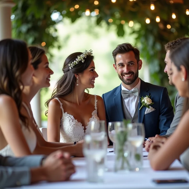 Reunião entre noivos e fornecedores durante a visita técnica