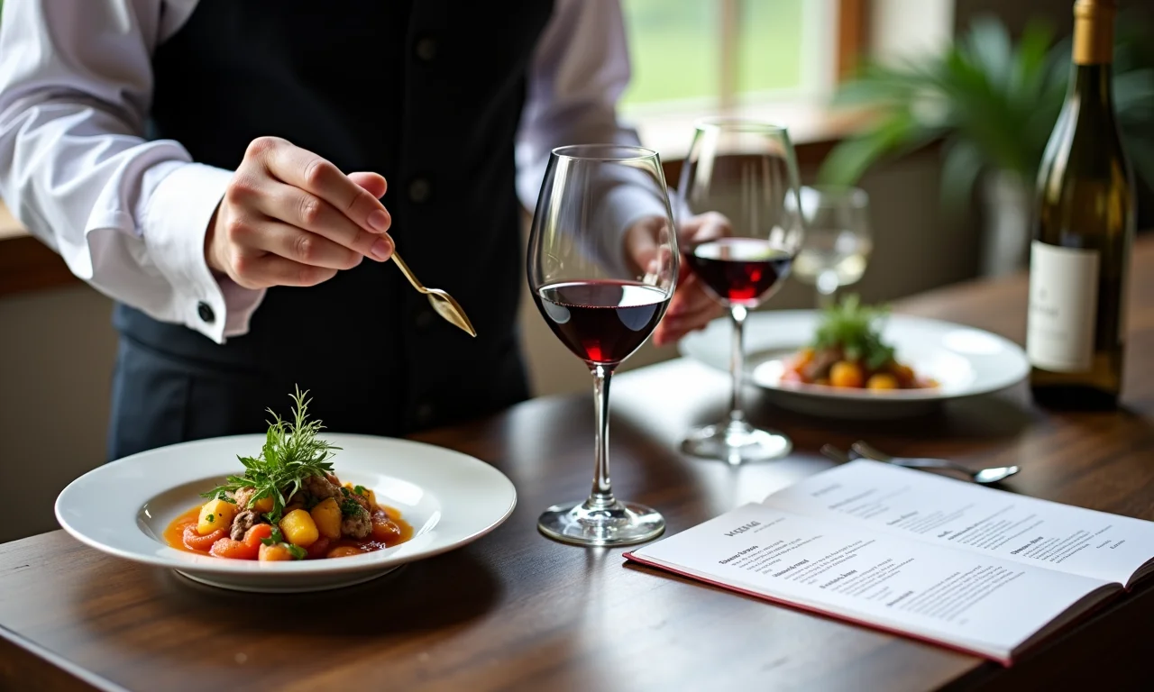 Sommelier recomendando harmonizações de vinho para um cardápio de casamento vegetariano.