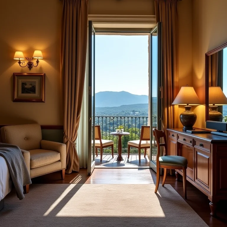 Suíte elegante com vista para o campo italiano no Hotel Fasano