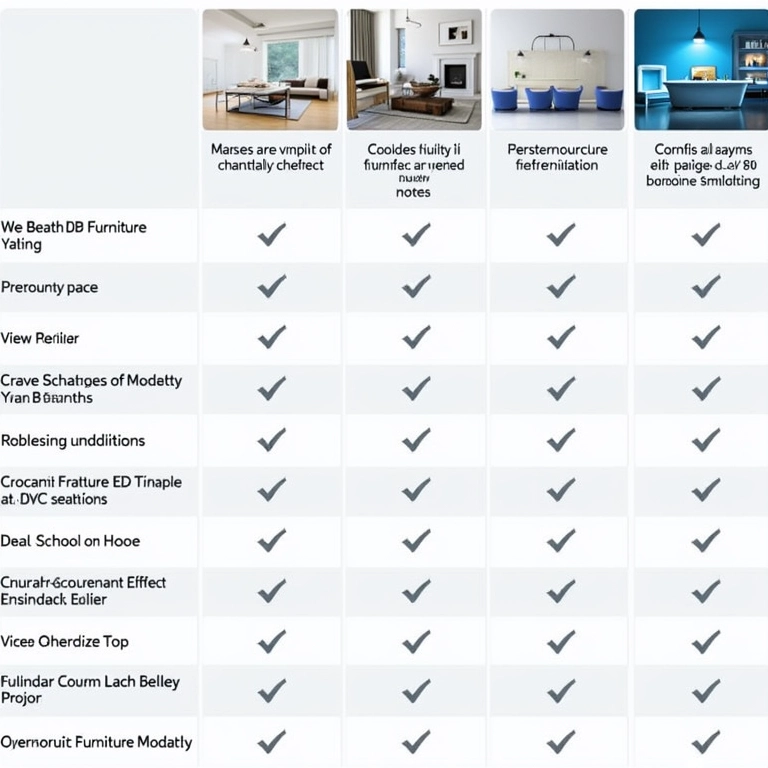 Tabela resumo de móveis de LED para casamento.