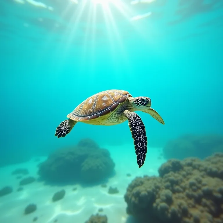 Tartaruga marinha nadando em Akumal, Riviera Maya.