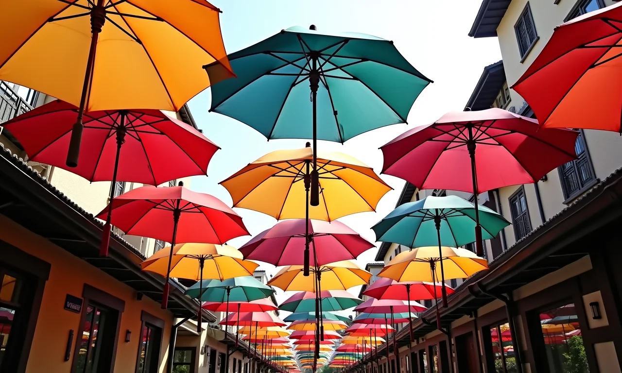 Tipos de ombrelones para casamentos: pagoda, cantilever e market.
