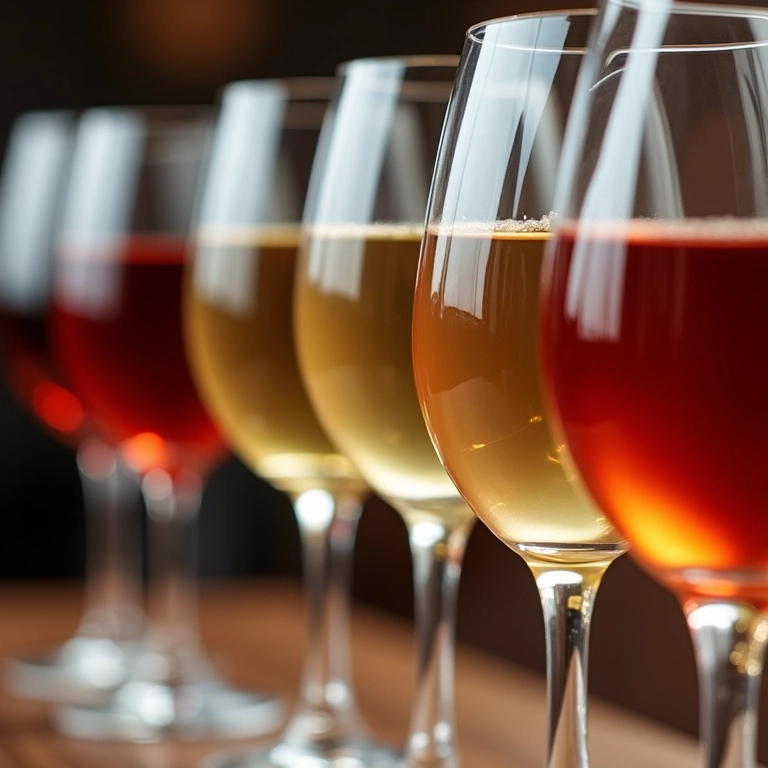 Tipos de vinho em diferentes taças.