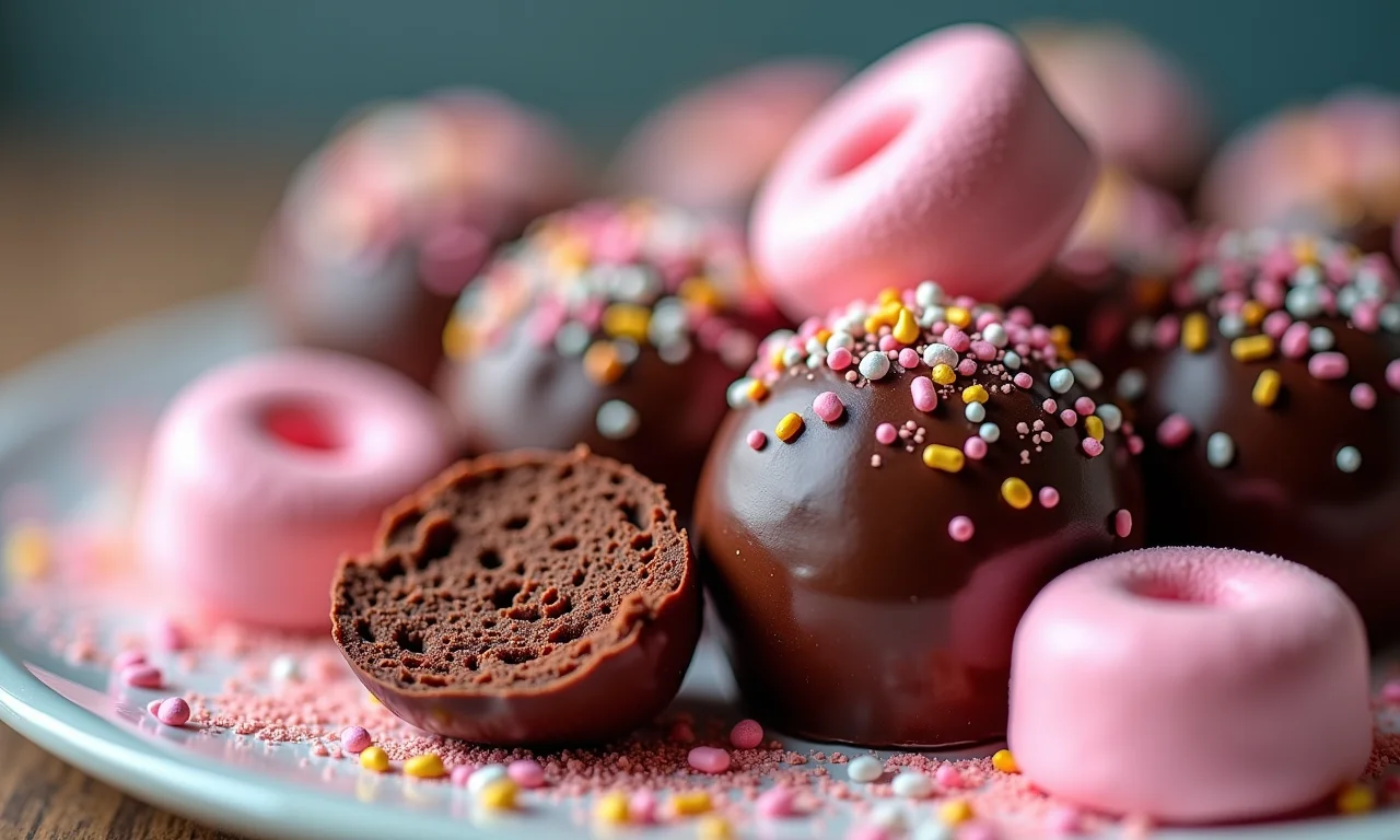 Toppings criativos e divertidos para brigadeiros: granulados, marshmallows, raspas.