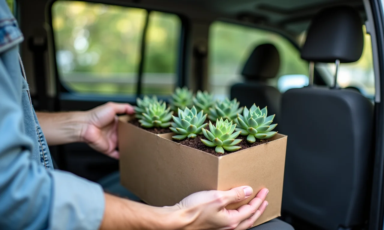 Transporte seguro de suculentas para o local do casamento.