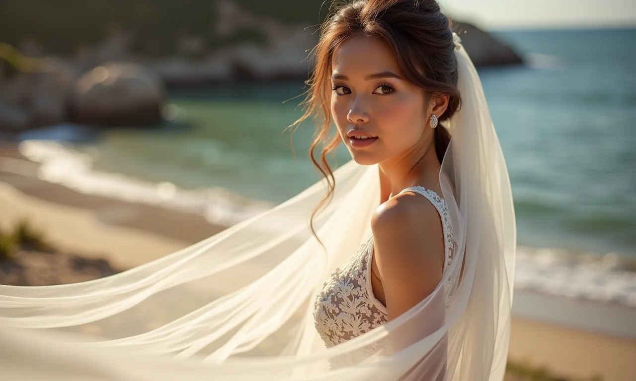 Vestido de noiva romântico e fluido.