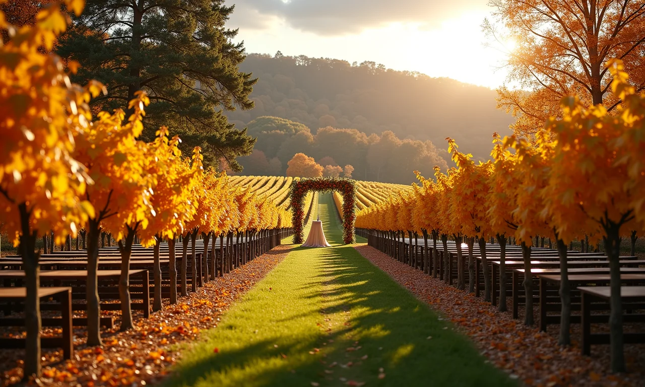 Vinhedo no outono, ideal para casamento.