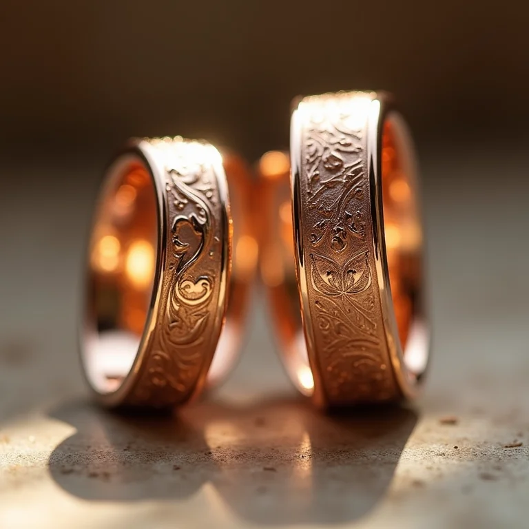 Alianças de casamento em rose gold com detalhes únicos