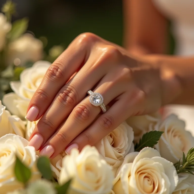 Anel de noivado com cristais e aliança