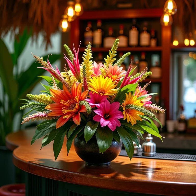 Arranjo floral exuberante decorando bar de casamento brasileiro