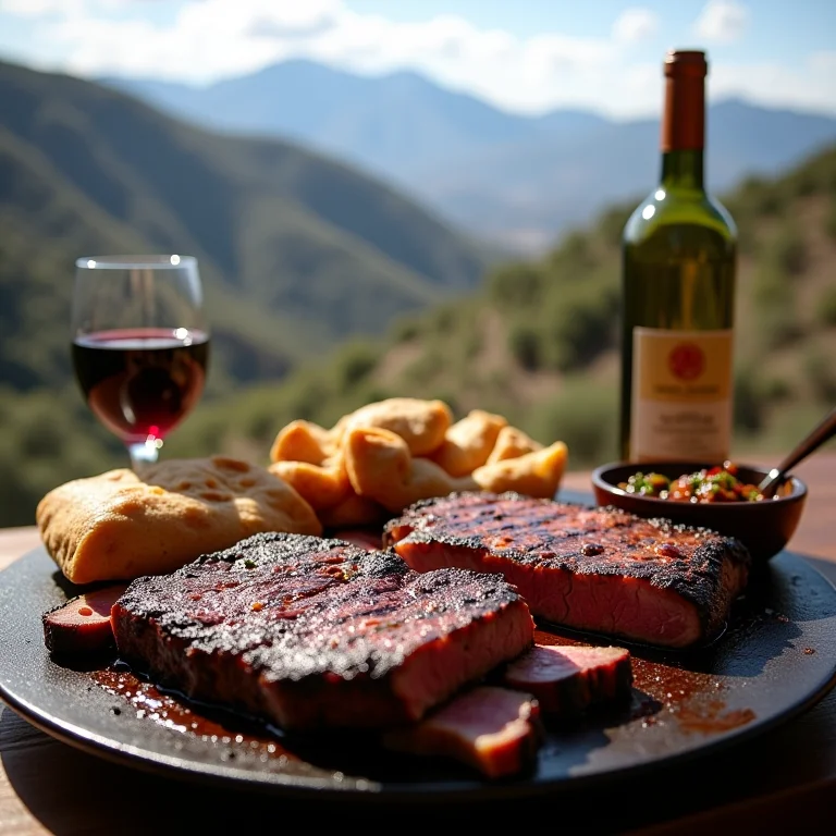 Asado argentino com carnes e vinho Malbec em Mendoza