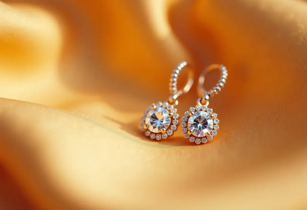 Brincos delicados para noiva em close-up