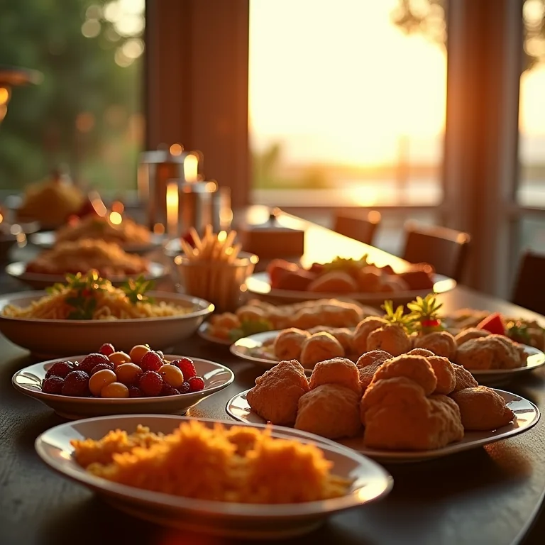 Buffet de café da manhã luxuoso em hotel com opções variadas.