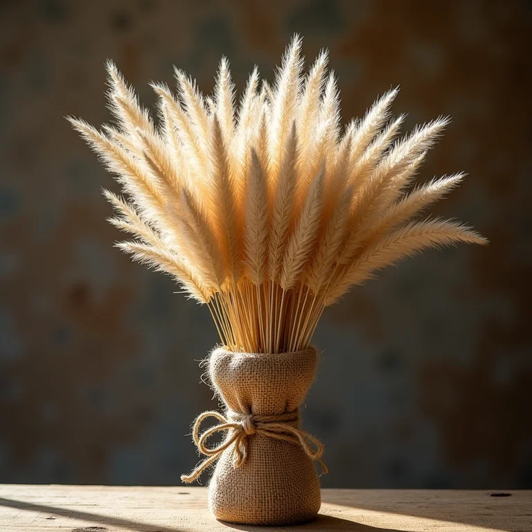 Capim dos pampas embalado em juta.