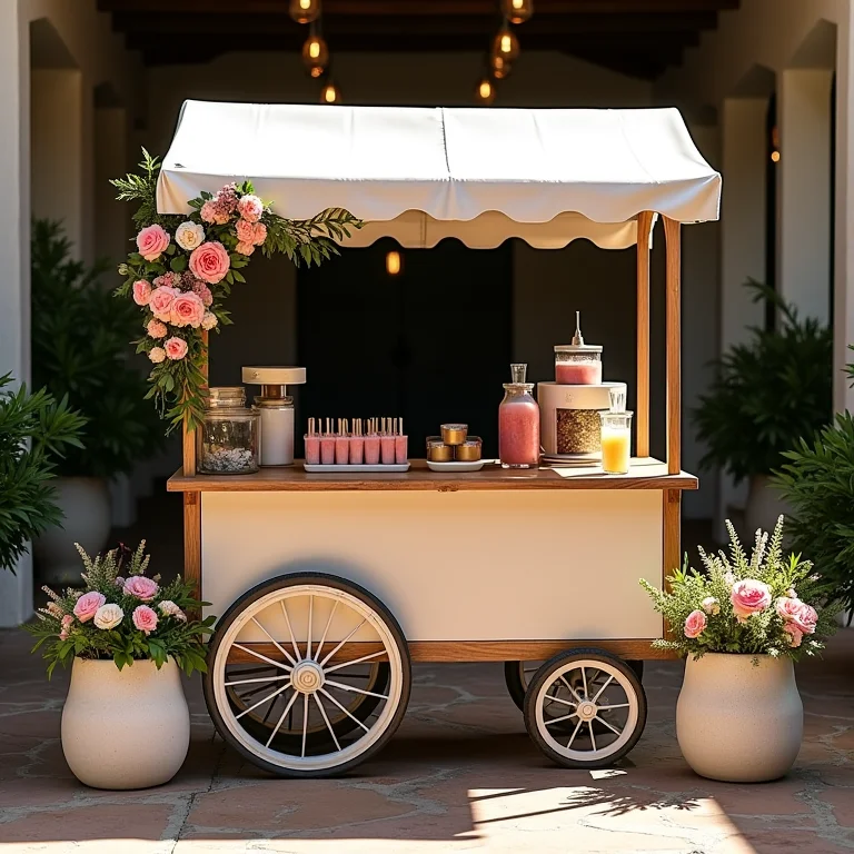 Carrinho de picolé integrado à decoração de casamento rústico