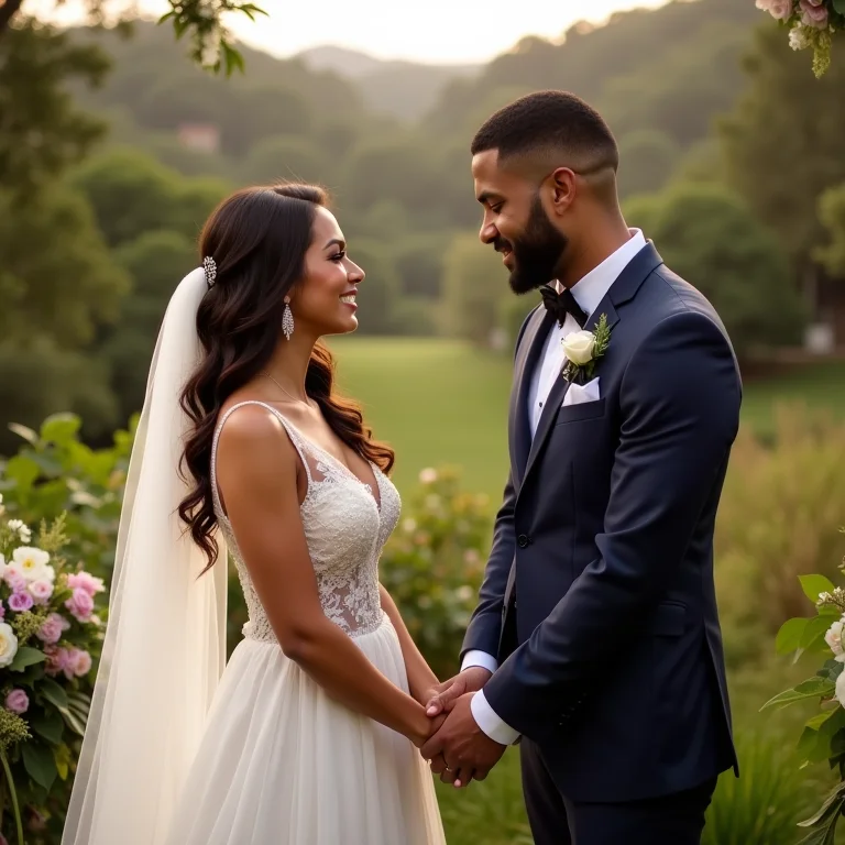 Casal apaixonado trocando votos no Vale do Ribeira