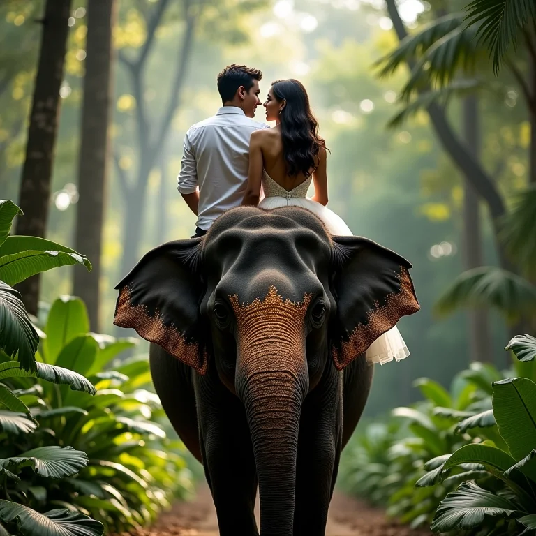 Casal brasileiro andando de elefante na Tailândia