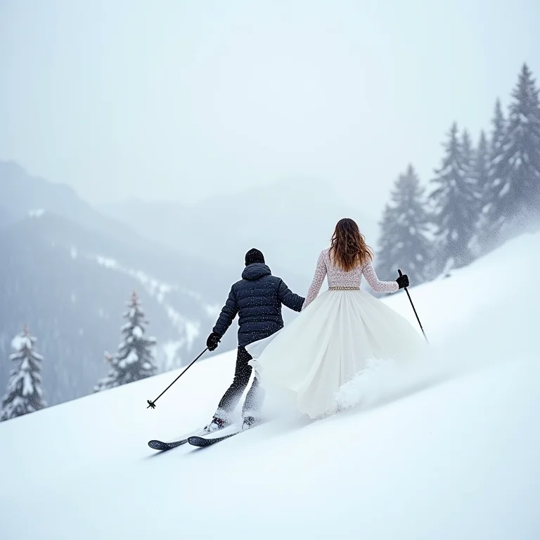 Casal brasileiro esquiando nos Alpes Suíços