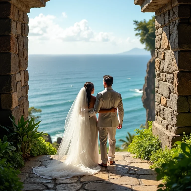 Casal brasileiro explorando o templo de Uluwatu em Bali