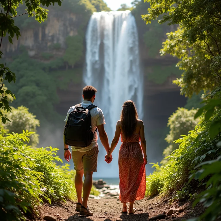 Casal brasileiro explorando uma cachoeira na Costa Rica durante a lua de mel